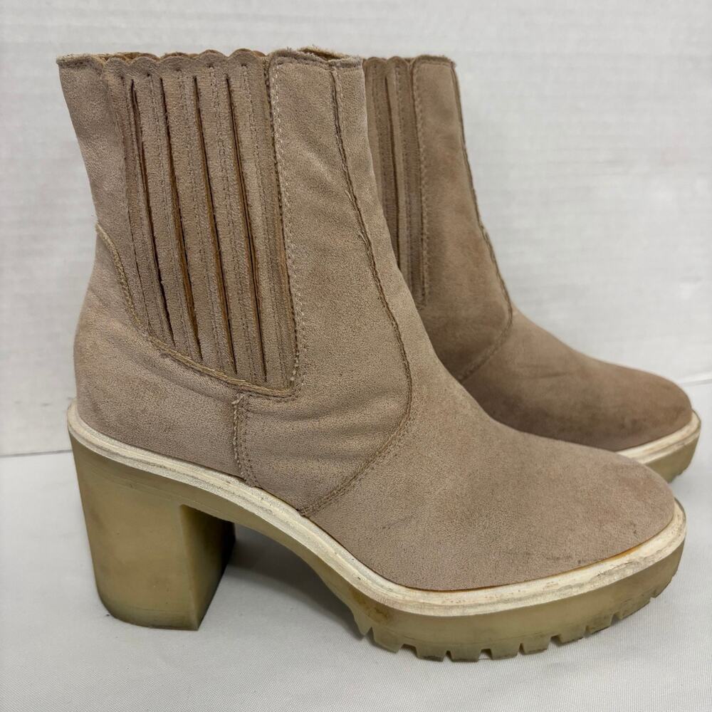 Oasis Society Womens 10 Taupe Chunky Lug Sole Ankle Boots Y2K Block Heel